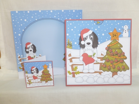 3D Animated Sleeps Till Santa Christmas Tree Countdown Card Kit - Little Springer Spaniel Dog Blue by Jean Harrison