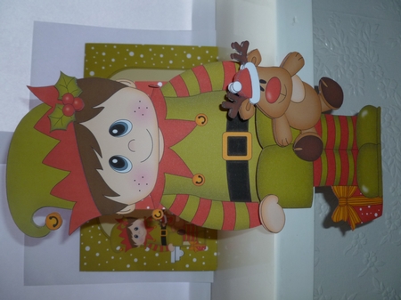 3D Christmas On the Shelf Card Kit  - Cute Christmas Elf has a Cuddly Rudy by Jean Harrison