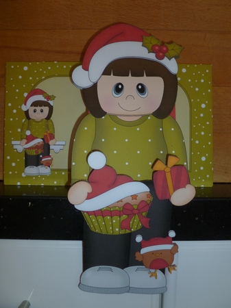 3D Christmas On the Shelf Card Kit - Christmas Lady has a Festive Cupcake by Jean Harrison