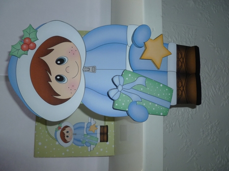 3D Christmas On the Shelf Card Kit - Christmas Eskimo has an Xmas Present by Jean Harrison