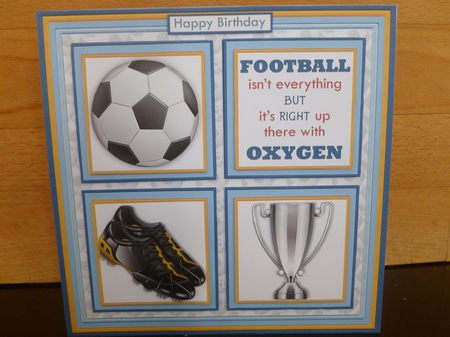 FOOTBALL PALE BLUE 7.5 Quick Card Verse or Ages Decoupage & Insert Mini Kit by Jean Harrison