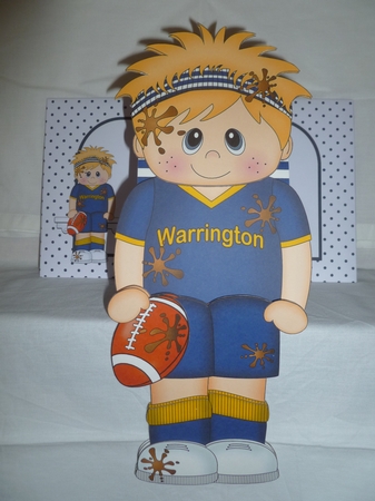 3D On the Shelf Card Kit - Little Rugby Player Davey plays for Warrington by Jean Harrison