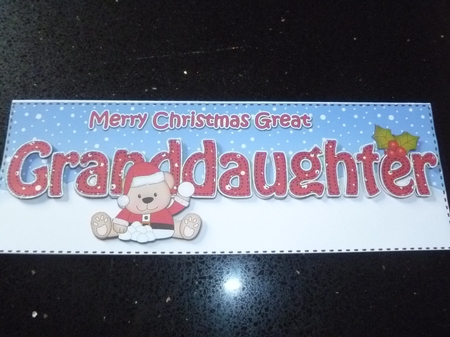 Large DL Merry Christmas GREAT GRANDDAUGHTER insert by Jean Harrison