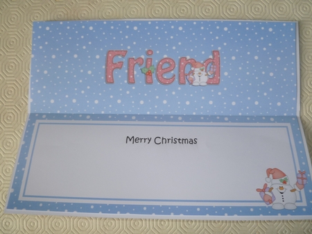 Large DL Merry Christmas FRIEND insert with Snowball Sam  by Jean Harrison