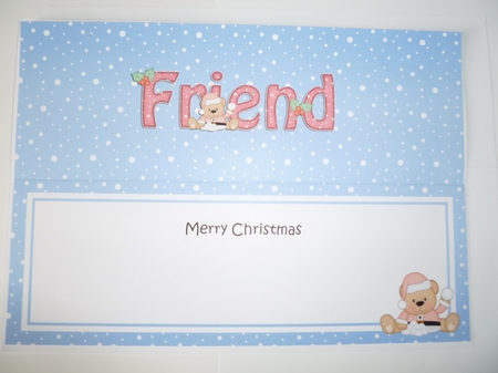Large DL Merry Christmas FRIEND insert with Livvy Bear by Jean Harrison