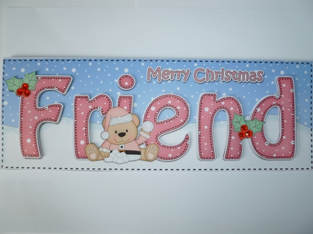 Large DL Merry Christmas FRIEND insert with Livvy Bear by Jean Harrison