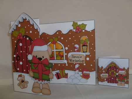 3D Shaped No-Hole Fold Back Christmas Card Mini Kit - Livvy Bear has an Xmas Present by Jean Harrison