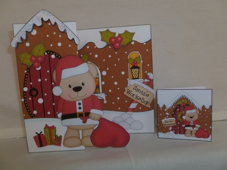 3D Shaped No-Hole Fold Back Christmas Card Mini Kit - Livvy Bear has an Xmas Sack of Presents by Jean Harrison