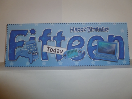 Large DL Happy Birthday FIFTEEN TODAY 3D decoupage by Jean Harrison