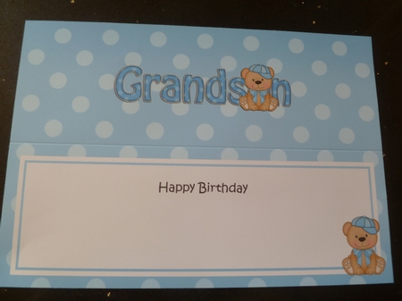 Large DL Happy Birthday GRANDSON insert with Austin Bear by Jean Harrison