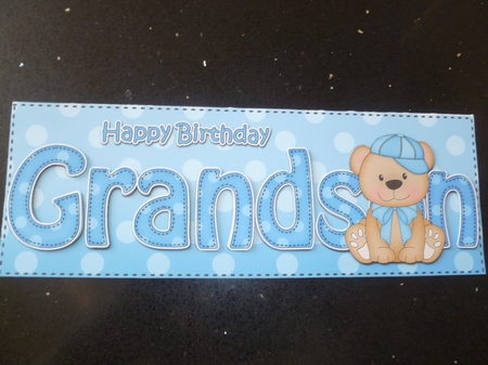 Large DL Happy Birthday GRANDSON insert with Austin Bear by Jean Harrison