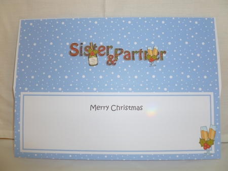 Large DL Merry Christmas SISTER & PARTNER insert with Champagne by Jean Harrison