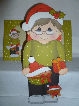 3D Christmas On the Shelf Card Kit - Cute Christmas Older Man has a Festive Cupcake by Jean Harrison