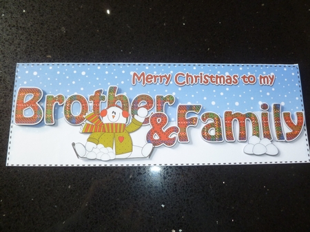 Large DL Merry Christmas to my BROTHER & FAMILY insert with Snowman Rio by Jean Harrison