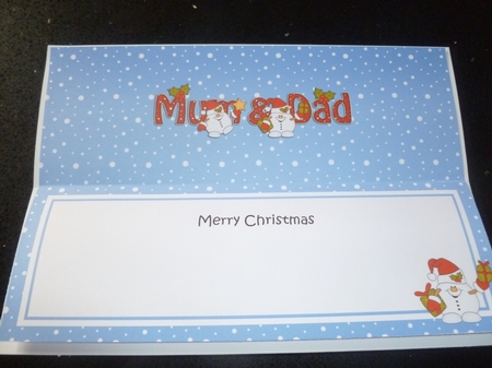 Large DL Merry Christmas MUM & DAD insert with Snowball Sam by Jean Harrison