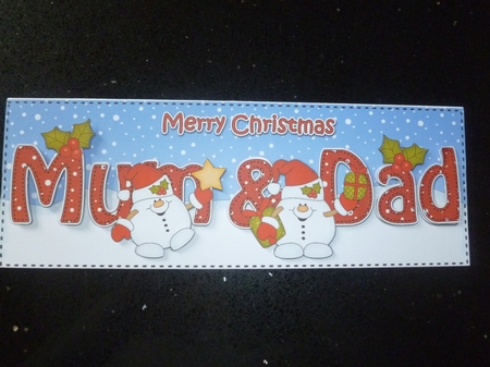 Large DL Merry Christmas MUM & DAD insert with Snowball Sam by Jean Harrison