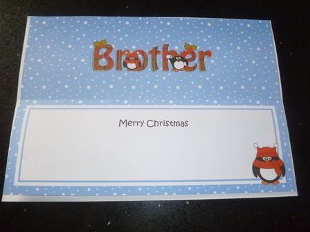 Large DL Merry Christmas BROTHER insert with Tartan Penguins by Jean Harrison