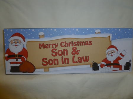 Large DL Merry Christmas SON & SON IN LAW with Santa 3D decoupage by Jean Harrison