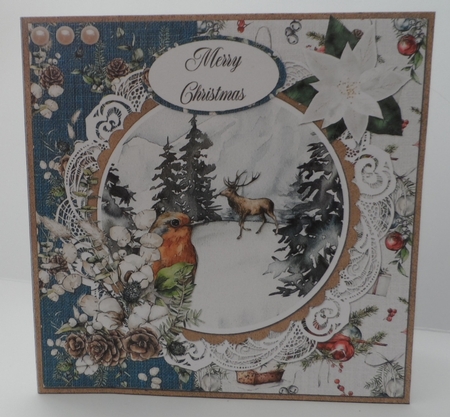 Christmas Scenes 7 Snowy Robin 5 x 5 Quick Cut & Fold Card with Sentiments by Jean-Marie Penny