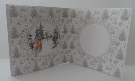 Christmas Scenes 9 Snowy Robin 6 x 6 Card Insert, Green/White Christmas Tree Background by Jean-Marie Penny
