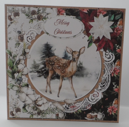 Christmas Scenes 10 Snowy Faun 5 x 5 Quick Cut & Fold Card with Sentiments by Jean-Marie Penny