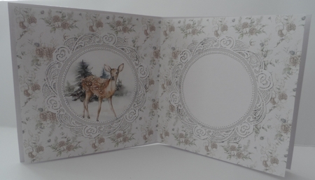 Christmas Scenes 10 Snowy Faun 5 x 5 Card Insert, Winter Greenery/White Background by Jean-Marie Penny