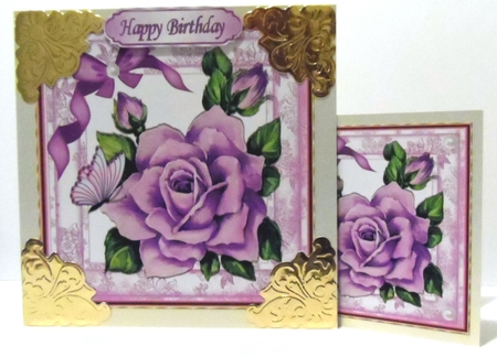 Pretty purple roses with bow and butterfly 7x7 by Jean-Marie Penny