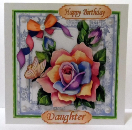 Pretty purple roses with bow and butterfly 7x7 by Jean-Marie Penny