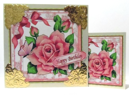 Pretty pink roses with bow and butterfly 7x7 by Jean-Marie Penny