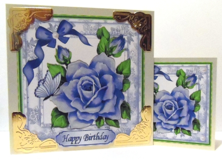 Pretty blue roses with bow and butterfly 7x7 by Jean-Marie Penny