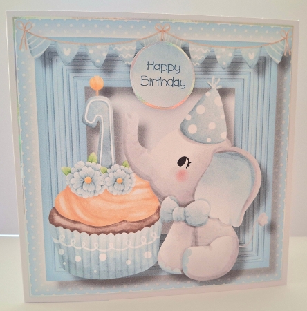 Baby Boy First Birthday - Elephant Cupcake 8x8 by Jean-Marie Penny