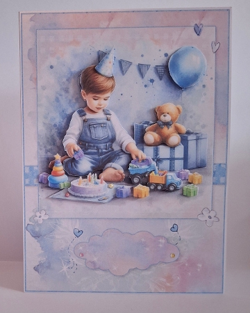 Birthday Boy Cake and Presents A5 Topper and Decoupage by Jean-Marie Penny