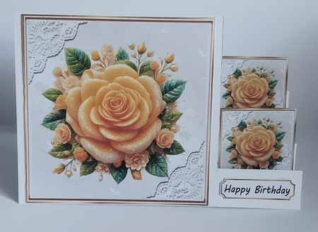 Yellow Glitter Rose Silver Gold With Lace 8X8 Card by Jean-Marie Penny