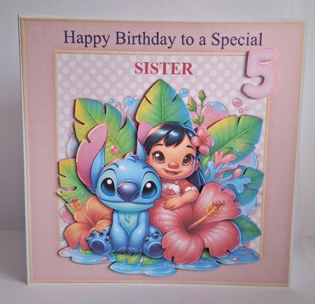 300dpi 6x6 ins topper & decoupage-Lilo & Stitch Sister birthday ages 4-9 by Jean-Marie Penny
