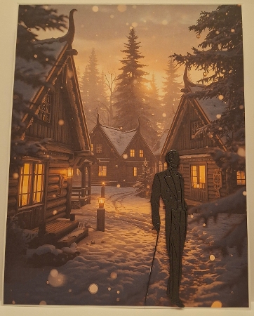 Peaceful Winter Village at Dusk with Snowy Cabins and Pine Trees – Cozy Christmas Landscape Photography Featured Gallery Photo