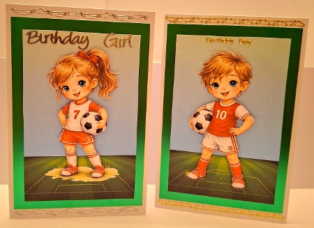 Cute Football Kids 3D Decoupage A4 – Soccer Girl & Boy Birthday Card by Jean-Marie Penny