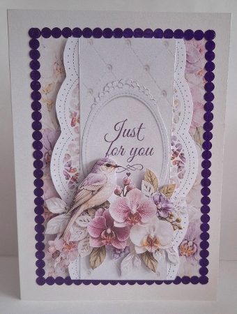 Orchid & Lavender Bird Just for You Card Topper by Jean-Marie Penny