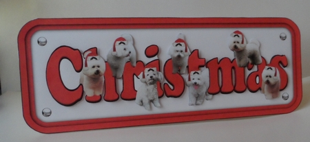 Bichon Frise & Hats Christmas Name Sign 3D Decoupage by Jean-Marie Penny