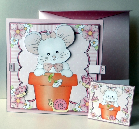 3D Animated Moveable Wobble Head Card Kit - Flower Pot Friends Little Mouse Squeak by Jean-Marie Penny
