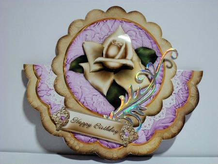Cream Lilac Rose Happy Birthday - Scallop Edge Wobble Card by Jean-Marie Penny