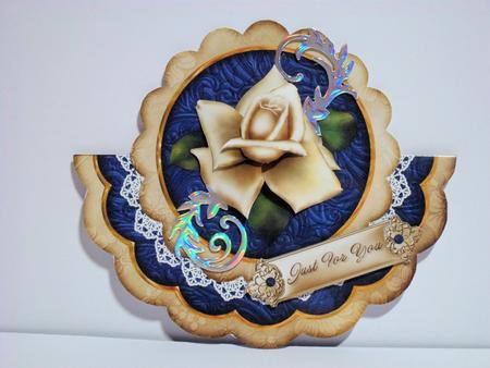 Cream Navy Rose Just for You - Scallop Edge Wobble Card by Jean-Marie Penny