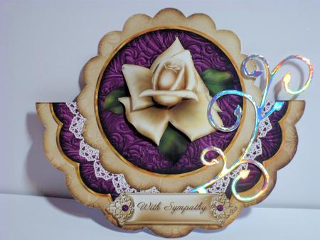 Cream Purple Rose with Sympathy - Scallop Edge Wobble Card by Jean-Marie Penny
