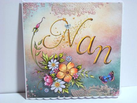 Nan Flowers & Butterfly Card Front by Jean-Marie Penny