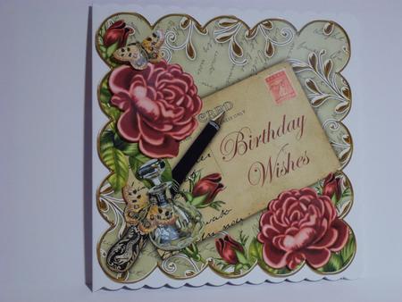 D Pink Roses Olive Birthday Wishes 8in Scallop Step by Step by Jean-Marie Penny