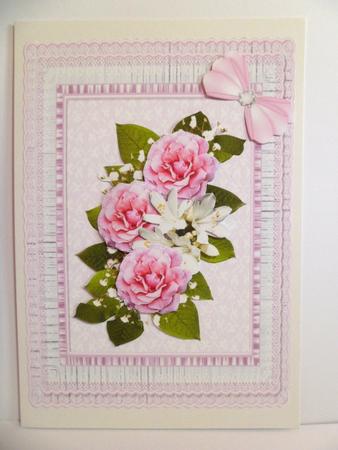 Double Ruffle Lace Frame with Pink Flowers by Jean-Marie Penny