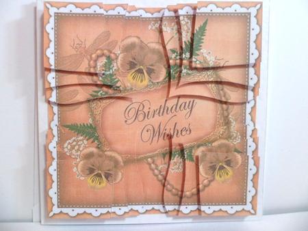 Burnt Orange Pansy Birthday Wishes 5in Cross Stacker by Jean-Marie Penny