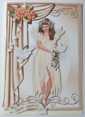 Pretty Fairie in Gold with White Doves and Gold Roses by Jean-Marie Penny