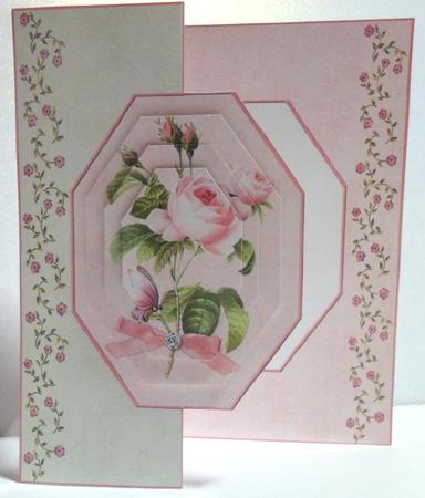 Pink Peony's on Octagon Fold Back Card by Jean-Marie Penny