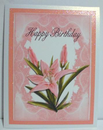 Pink Lily Birthday Card Front by Jean-Marie Penny