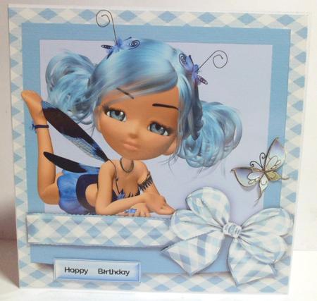 Little Blue Fairy with Gingham Bow and Butterflies by Jean-Marie Penny